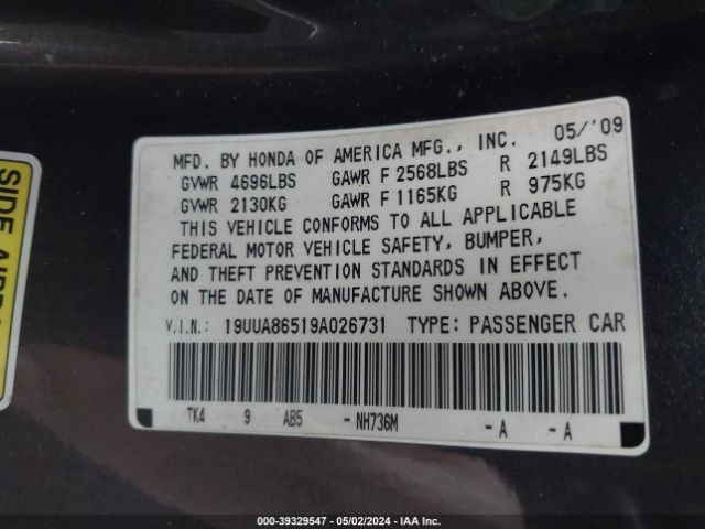 2009 ACURA TL 19UUA86519A026731 Photo 8