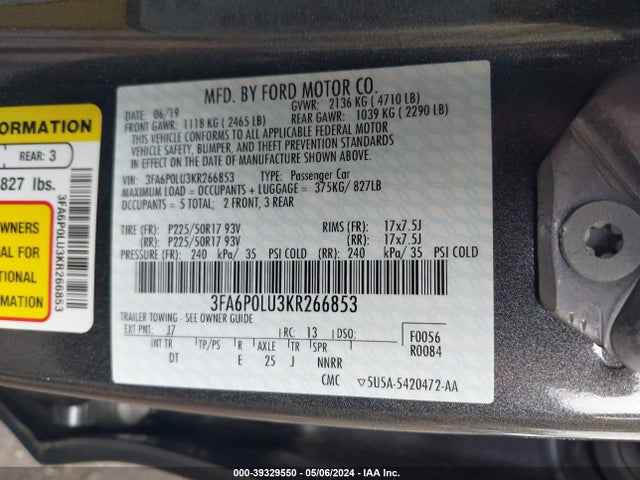 Ford Fusion Hybrid Se 2019 3FA6P0LU3KR266853 Image 9