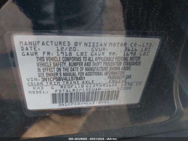 3N1CP5BV4LL578451 Nissan Kicks S Xtronic Cvt