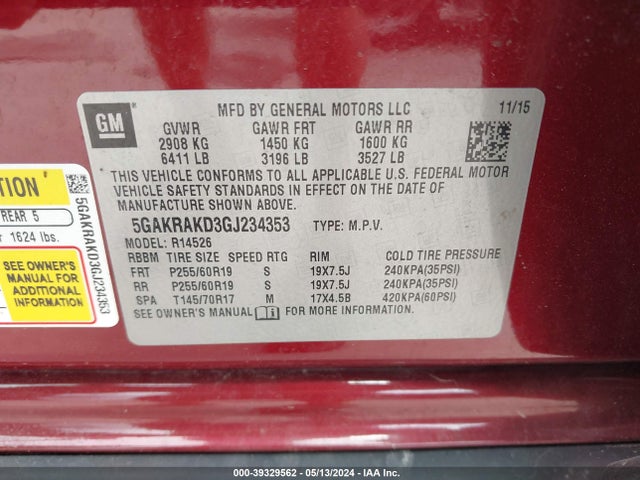 Buick Enclave Convenience 2016 5GAKRAKD3GJ234353 Image 9