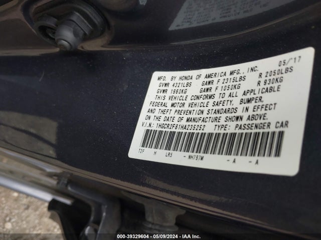Honda Accord Ex-l 2017 1HGCR2F81HA235252 Image 9