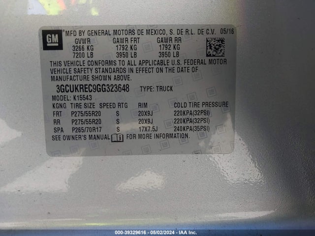 Chevrolet Silverado 1500 2lt 2016 3GCUKREC9GG323648 Image 9