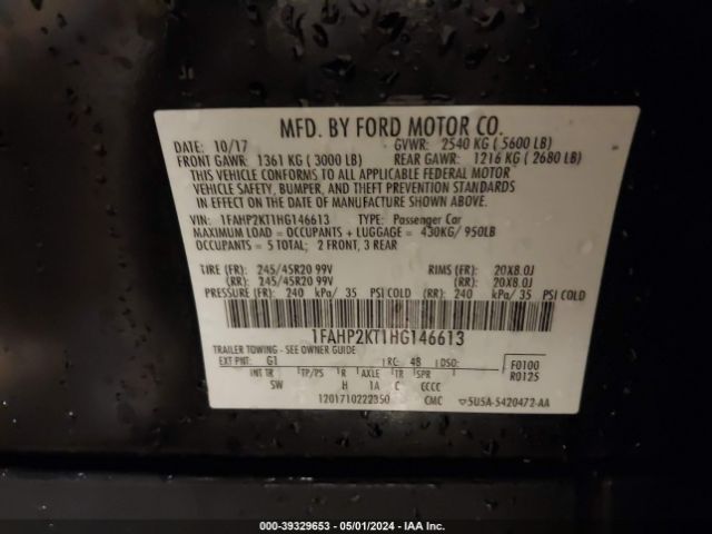 1FAHP2KT1HG146613 Ford TAURUS SHO