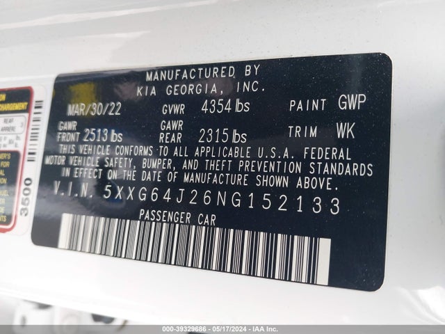 KIA K5 Gt-line 2022 5XXG64J26NG152133 Image 9