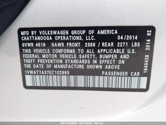 1VWAT7A37EC102993 Volkswagen Passat 1.8t Wolfsburg Edition
