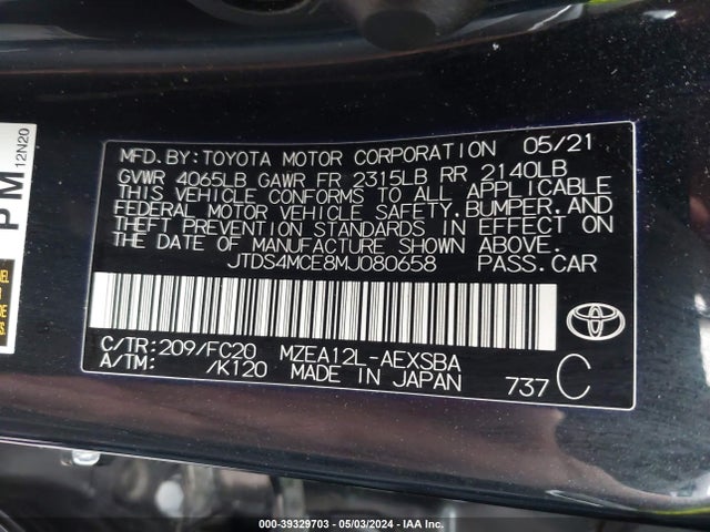 Toyota COROLLA SE 2021 JTDS4MCE8MJ080658 Image 9
