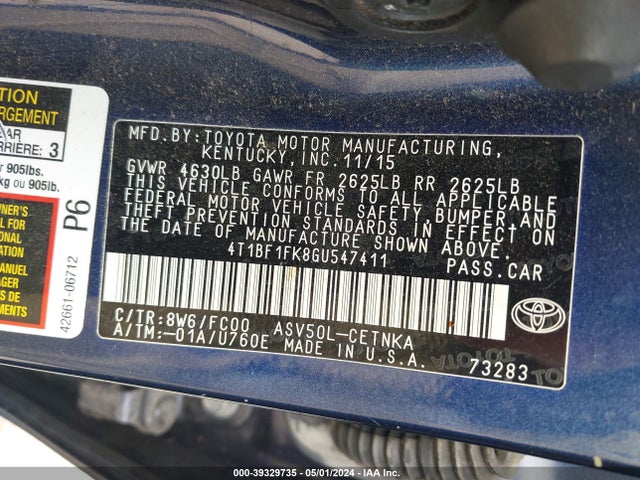 Toyota CAMRY LE 2016 4T1BF1FK8GU547411 Image 9