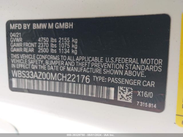 WBS33AZ00MCH22176 BMW M4 Competition