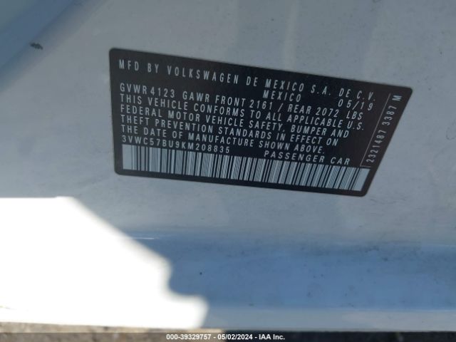 3VWC57BU9KM208835 Volkswagen Jetta 1.4t R-line/1.4t S/1.4t Se