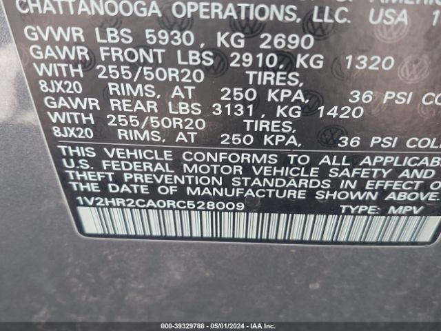 1V2HR2CA0RC528009 Volkswagen Atlas 2.0t Se W/technology