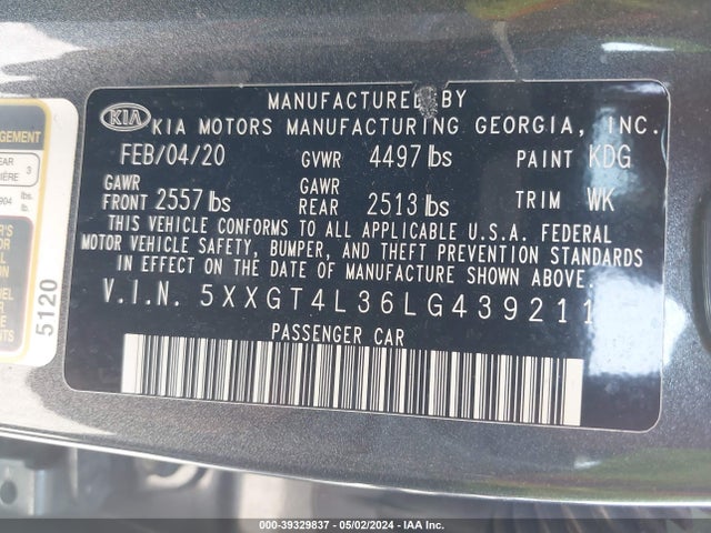 KIA Optima Lx 2020 5XXGT4L36LG439211 Image 9