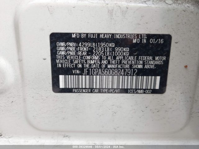 JF1GPAS60G8247912 Subaru Impreza 2.0i Sport Premium