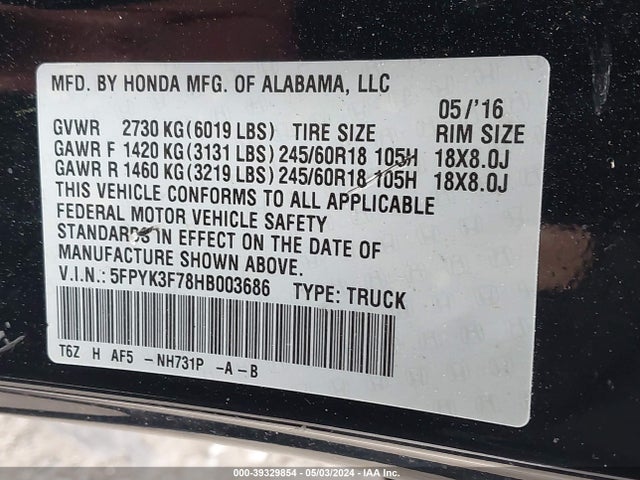 Honda Ridgeline Rtl-e 2017 5FPYK3F78HB003686 Image 9