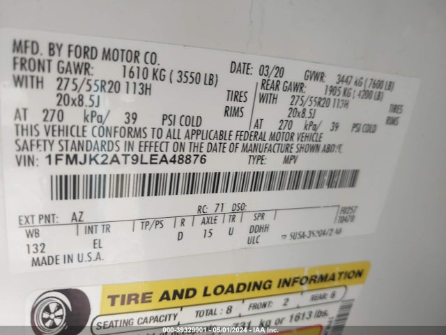 Ford Expedition Limited Max 2020 1FMJK2AT9LEA48876 Image 9