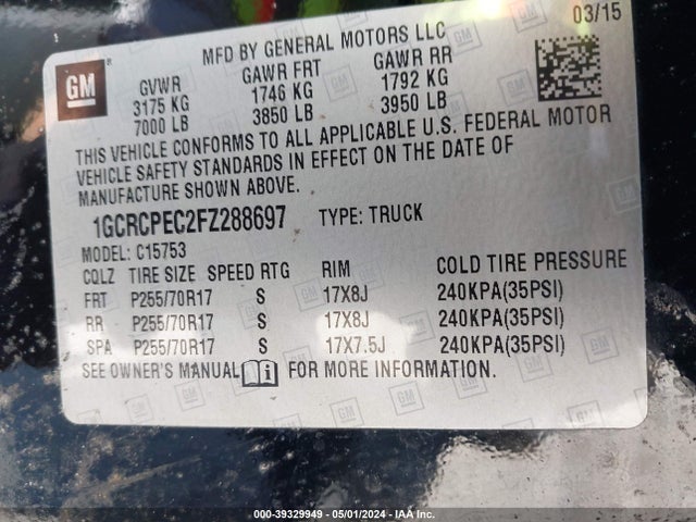 Chevrolet Silverado 1500 Wt 2015 1GCRCPEC2FZ288697 Image 9