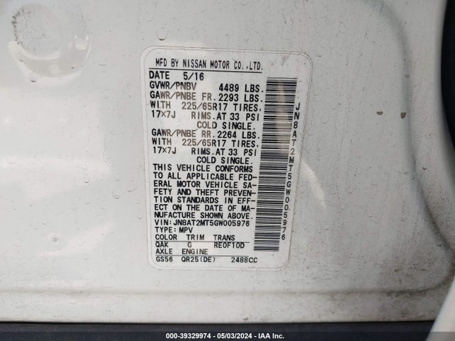 Nissan ROGUE S 2016 JN8AT2MT5GW005976 Image 9