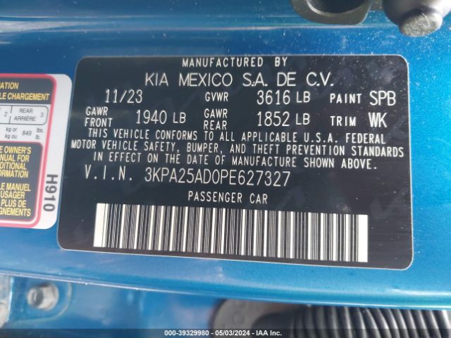 3KPA25AD0PE627327 KIA Rio 5-door S