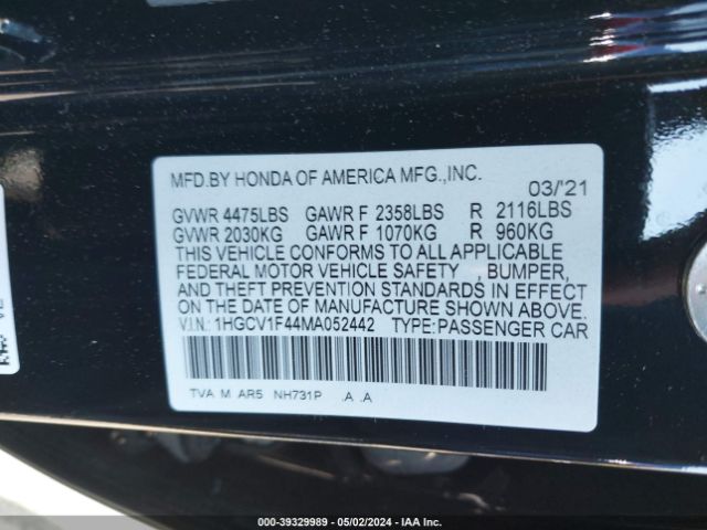1HGCV1F44MA052442 Honda Accord Sport Special Edition