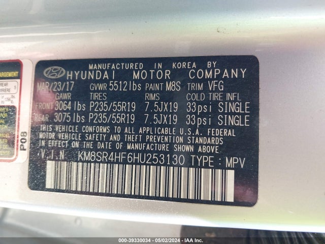 Hyundai Santa Fe Se Ultimate 2017 KM8SR4HF6HU253130 Image 9