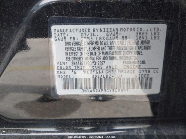 3N1AB7AP3GY312397 Nissan SENTRA SV