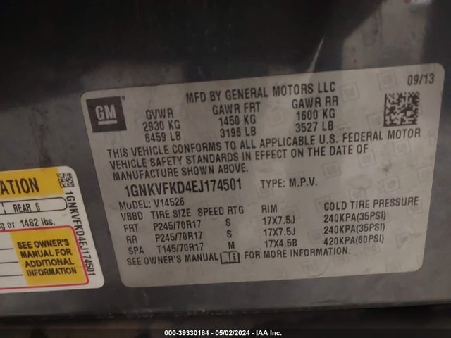 Chevrolet Traverse Ls 2014 1GNKVFKD4EJ174501 Image 9