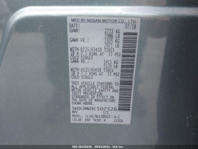 5N1DL0MN2KC507526 Infiniti QX60 LUXE