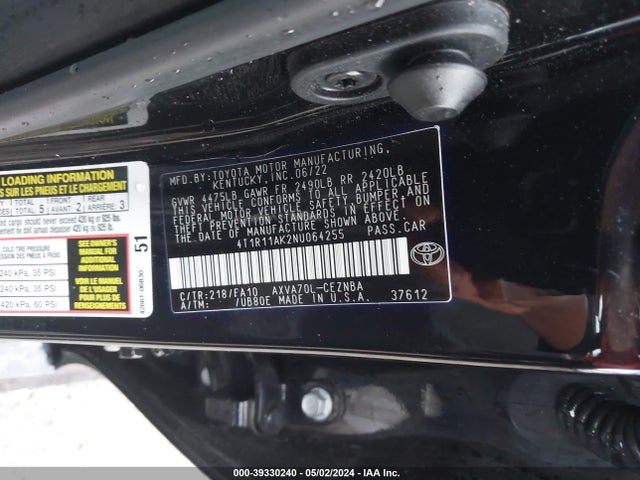 Toyota CAMRY LE 2022 4T1R11AK2NU064255 Image 9