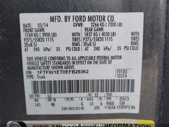 Ford F-150 Platinum 2014 1FTFW1ET0EFB29362 Image 9