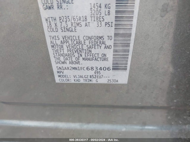 Nissan Pathfinder Sl 2015 5N1AR2MN1FC683406 Image 9