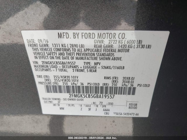 Ford FLEX SEL 2016 2FMGK5C85GBA19557 Image 9