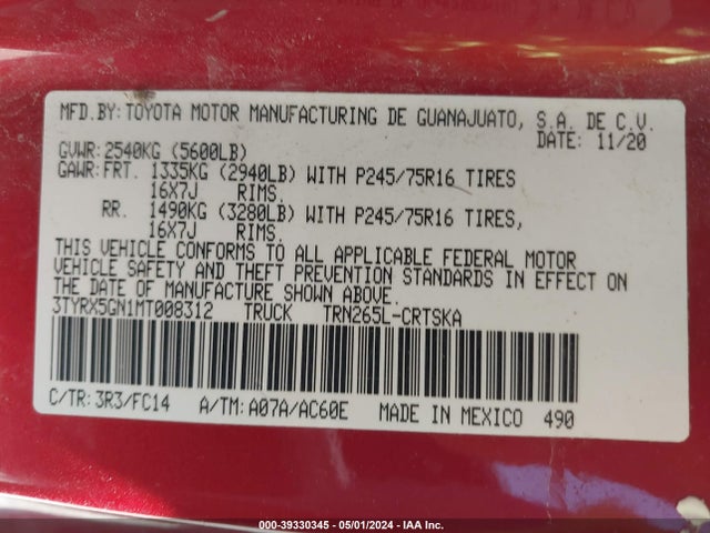 Toyota Tacoma Sr5 2021 3TYRX5GN1MT008312 Image 9