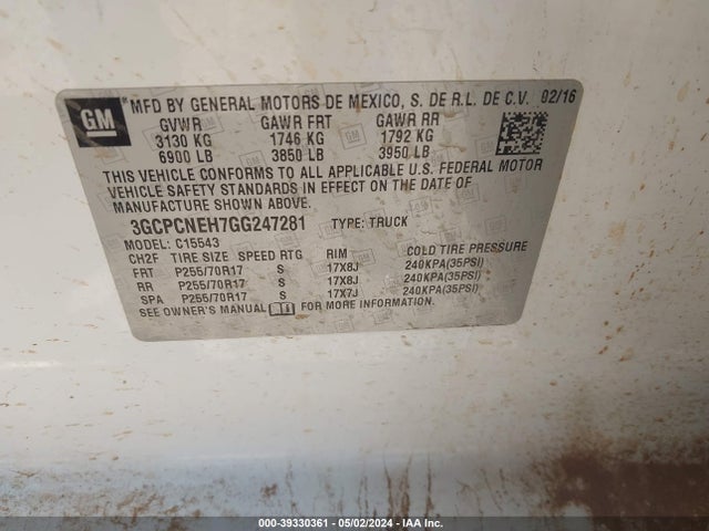 Chevrolet Silverado 1500 Wt 2016 3GCPCNEH7GG247281 Image 9