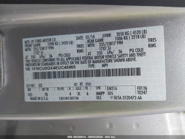Ford ESCAPE SE 2014 1FMCU0GX4EUC45965 Image 9