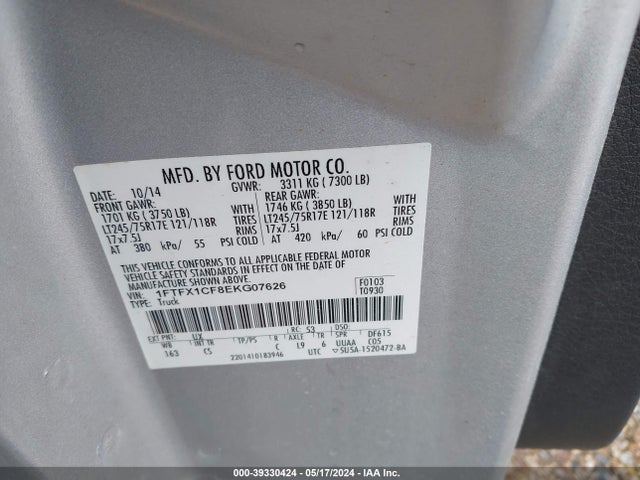 Ford F-150 Xl 2014 1FTFX1CF8EKG07626 Image 9