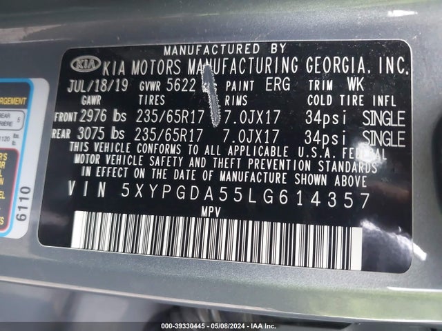 KIA Sorento 3.3l Lx 2020 5XYPGDA55LG614357 Image 9