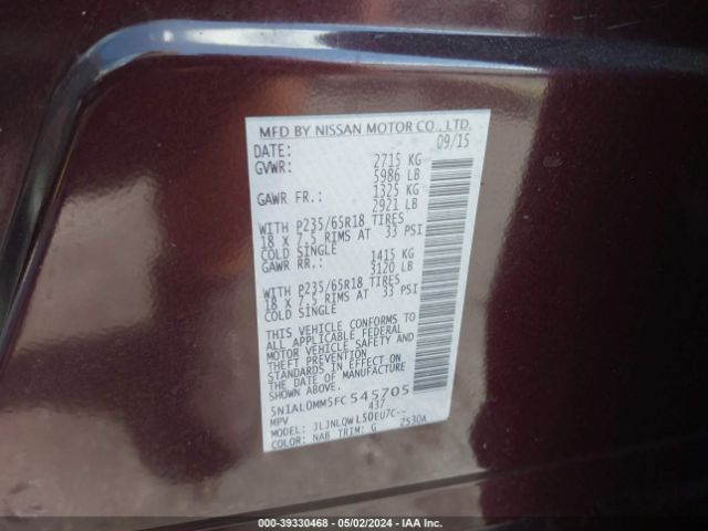 5N1AL0MM5FC545705 Infiniti QX60