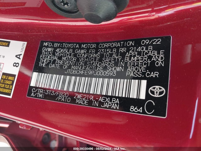 Toyota Corolla Hybrid Le 2023 JTDBCMFE9PJ000593 Image 9
