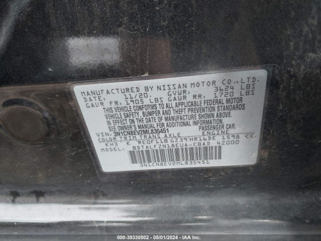 3N1CN8EV2ML835451 Nissan Versa Sv Xtronic Cvt