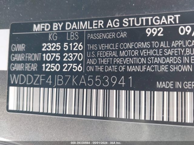 WDDZF4JB7KA553941 Mercedes-Benz E 300