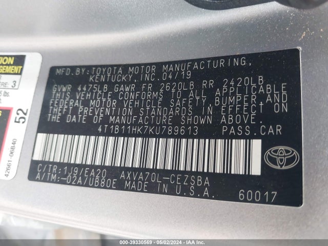 Toyota CAMRY SE 2019 4T1B11HK7KU789613 Image 9