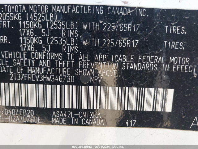 Toyota RAV4 LE 2017 2T3ZFREV3HW346730 Image 9