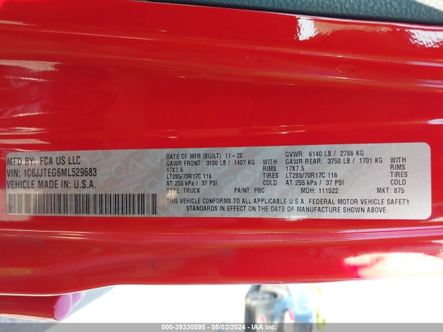 Jeep Gladiator Mojave 4x4 2021 1C6JJTEG6ML529683 Image 9