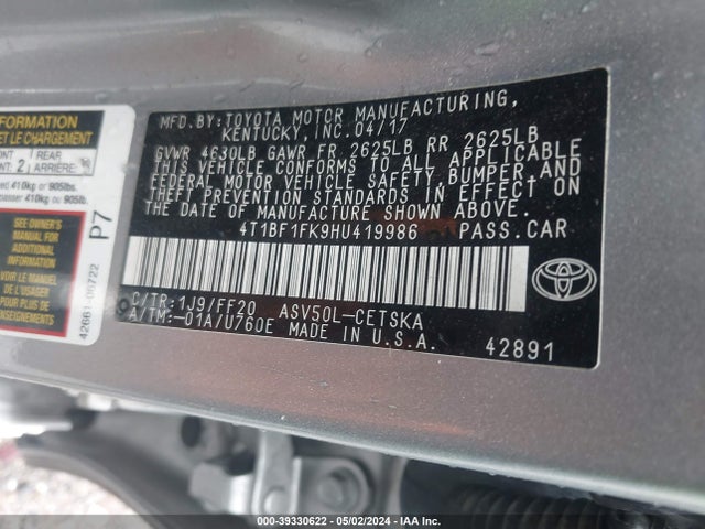 Toyota CAMRY SE 2017 4T1BF1FK9HU419986 Image 9