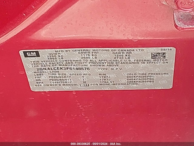 Chevrolet Equinox 2lt 2015 2GNALCEK3F6148576 Image 9