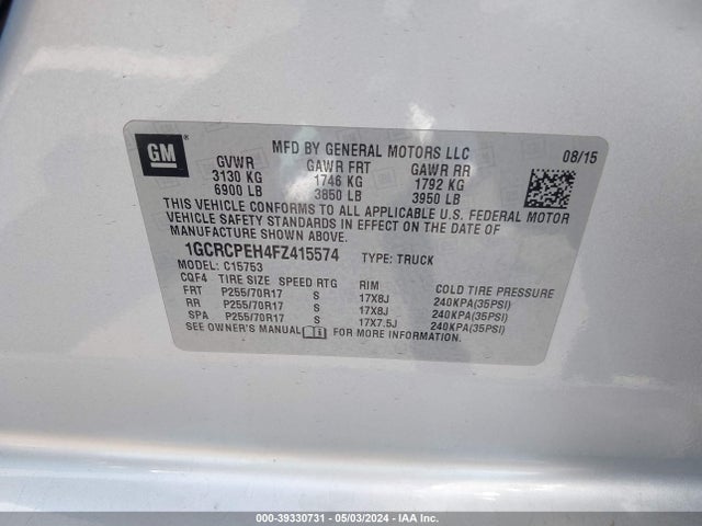 Chevrolet Silverado 1500 Wt 2015 1GCRCPEH4FZ415574 Image 9