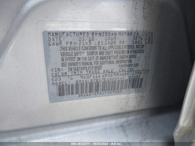 3N1AB7APXJY319502 Nissan SENTRA S