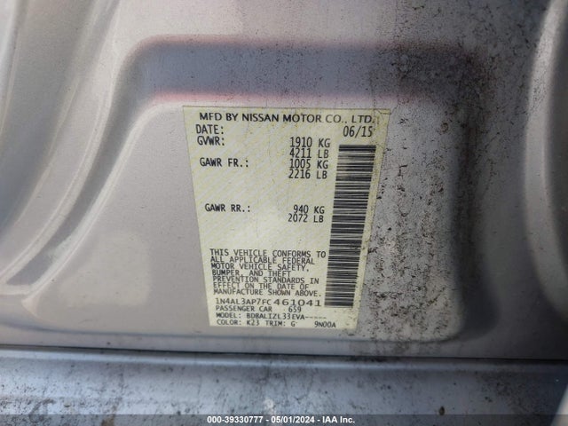 Nissan Altima 2.5 Sv 2015 1N4AL3AP7FC461041 Image 9