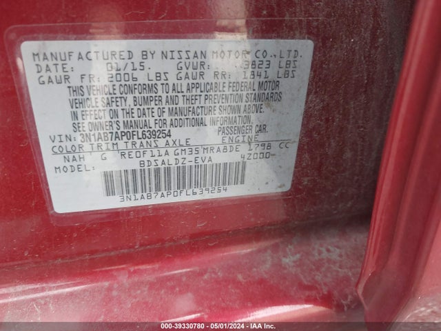 Nissan SENTRA SV 2015 3N1AB7AP0FL639254 Image 9
