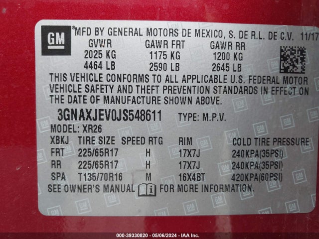 Chevrolet EQUINOX LT 2018 3GNAXJEV0JS548611 Image 9