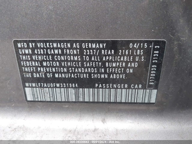 WVWLF7AU0FW331964 Volkswagen Golf R 4-door
